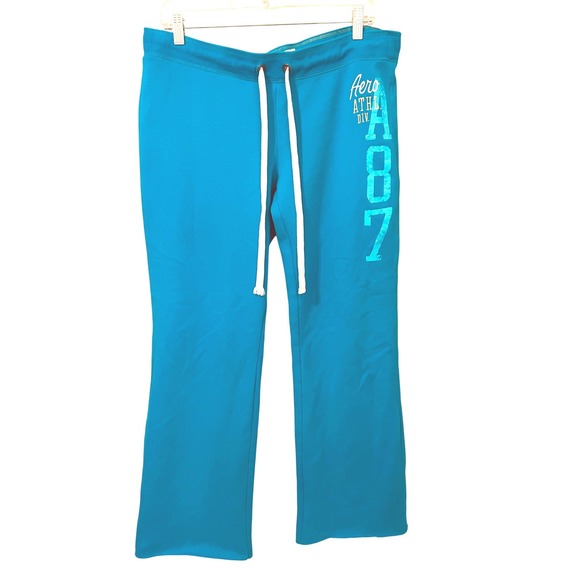 Aeropostale Pants - Aeropostale‎ Vtg Y2K Teal Blue Aero Athl Div A87 Wide Leg Sweatpants Size L